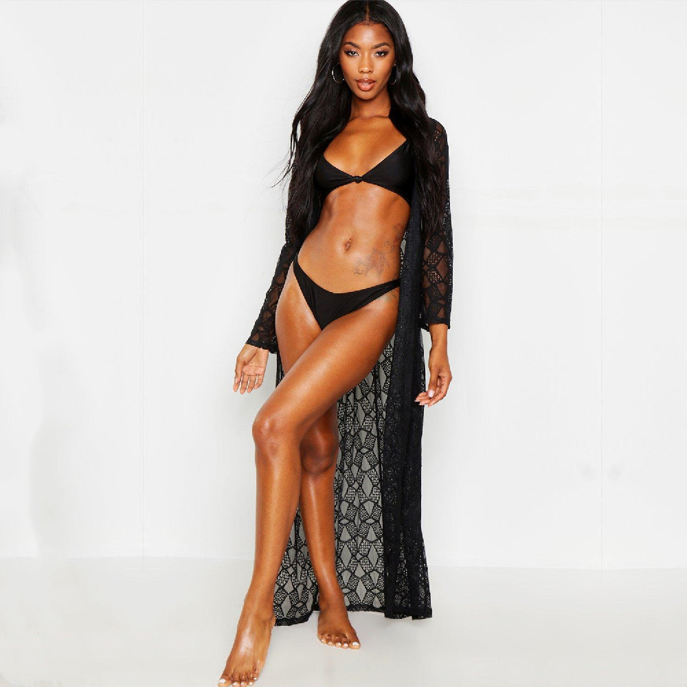 Long Lace Beach Cover up Robe de Plage Swimsuit Saida Praia longa Women Bathing suit cover Tunics for #Q974 210420