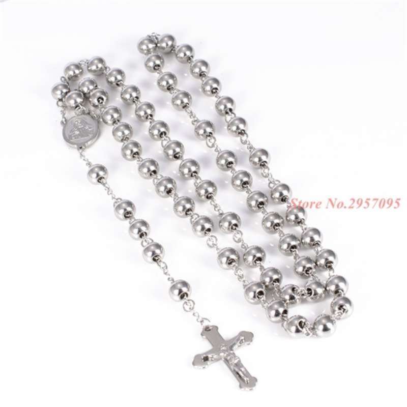 Classic Womens Mens Necklace Stainless Steel Silver Color Bead Rosary Chain Jesus Christ Cross Pendant 210929
Classic Womens Mens Necklace Stainless Steel Silver Color Bead Rosary Chain Jesus Christ Cross Pendant 210929