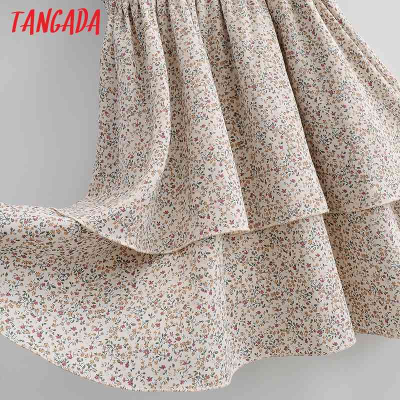 Summer Women French Style Floral Ruffles Sleeveless Ladies Vintage Dress Vestidos 1F127 210416