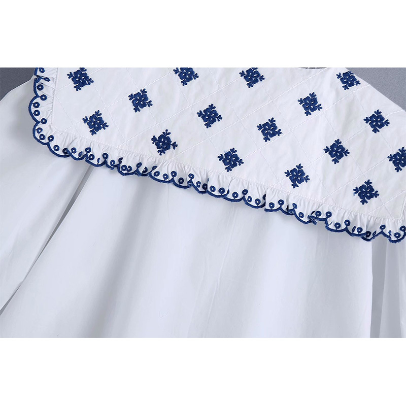 Women Embroidery Shirt Buttoned Short Sleeve Chic Lady Fashion Casual Clothes 210517