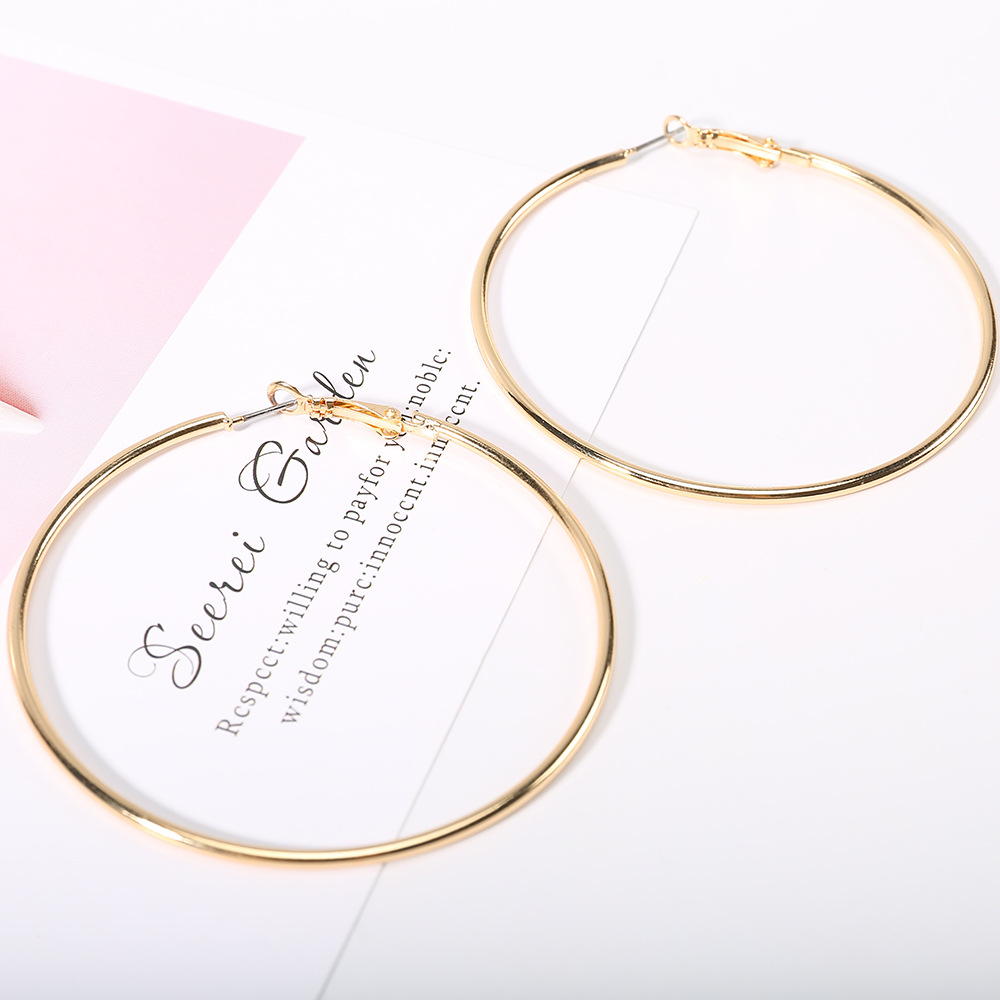Simple C Shaped Big Hoop Ear Rings 925 Sterling Silver Earings Nail Gold Color Exaggerated Geometric Circle Loops Earrings for Women