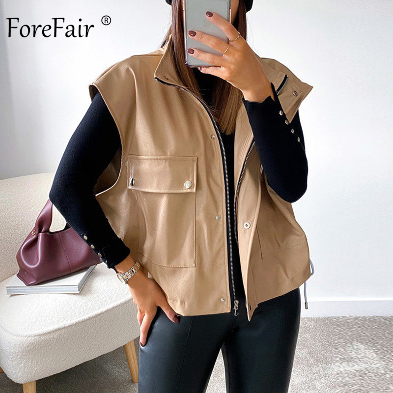 Forefair Winter Women Faux Lether Jacket Zip Short Sleeveless PU Casual Big Pocket Drop Shoulder Women Vest Coat, Black
Forefair Winter Women Faux Lether Jacket Zip Short Sleeveless PU Casual Big Pocket Drop Shoulder Women Vest Coat, Black