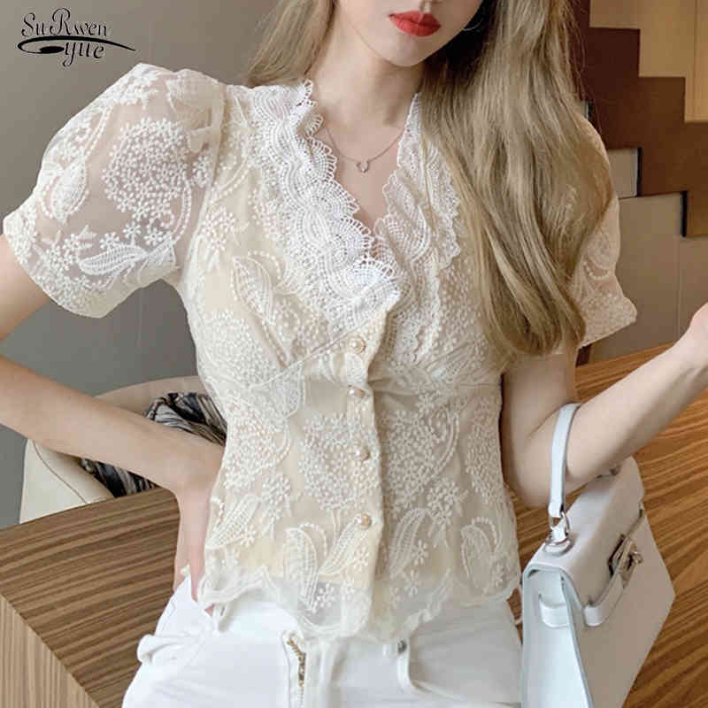 Summer V-neck Lace Embroidery Women Shirts Short Sleeve Sexy Hollow Out Top Single Breasted Clothing Blouse 14426 210521, Khaki
Summer V-neck Lace Embroidery Women Shirts Short Sleeve Sexy Hollow Out Top Single Breasted Clothing Blouse 14426 210521, Khaki