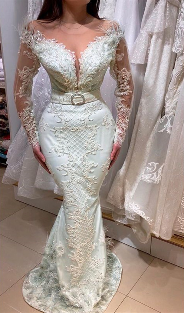 Aso Ebi 2021 Arabic Plus Size Mermaid Lace Beaded Evening Dresses Sheer Neck Long Sleeves Feather Prom Formal Party Second Reception Gowns ZJ404, Same as picture
Aso Ebi 2021 Arabic Plus Size Mermaid Lace Beaded Evening Dresses Sheer Neck Long Sleeves Feather Prom Formal Party Second Reception Gowns ZJ404, Same as picture