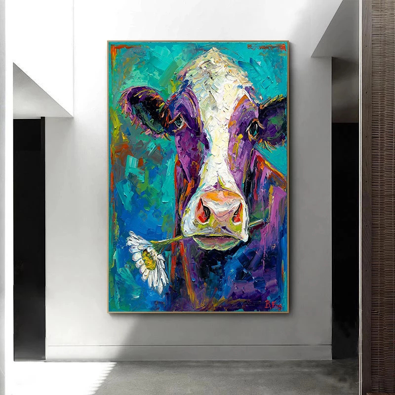 Oil Painting Printed on Canvas Prints Cow Flower Poster Wall Art Pictures For Living Room Modern Home Decor Indoor Decoration