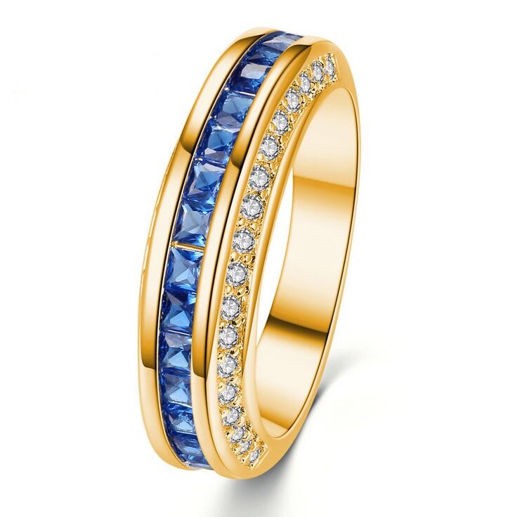 4 Style Women's Fashion Jewelry Wedding Ring 10KT White Gold Fill Princess Cut Blue Sapphire CZ Diamond Gemstones Party Promise Female Engagement