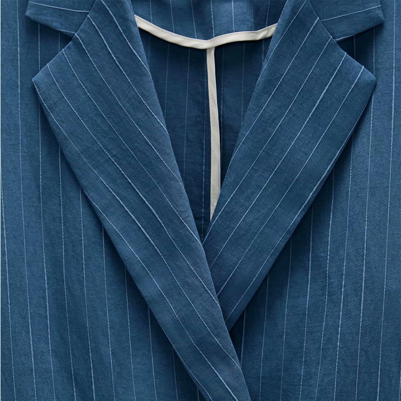 Striped Double-breasted Lapel Long-sleeved Casual Female Coat Simple and Loose Professional Chic Women's Jacket 210507