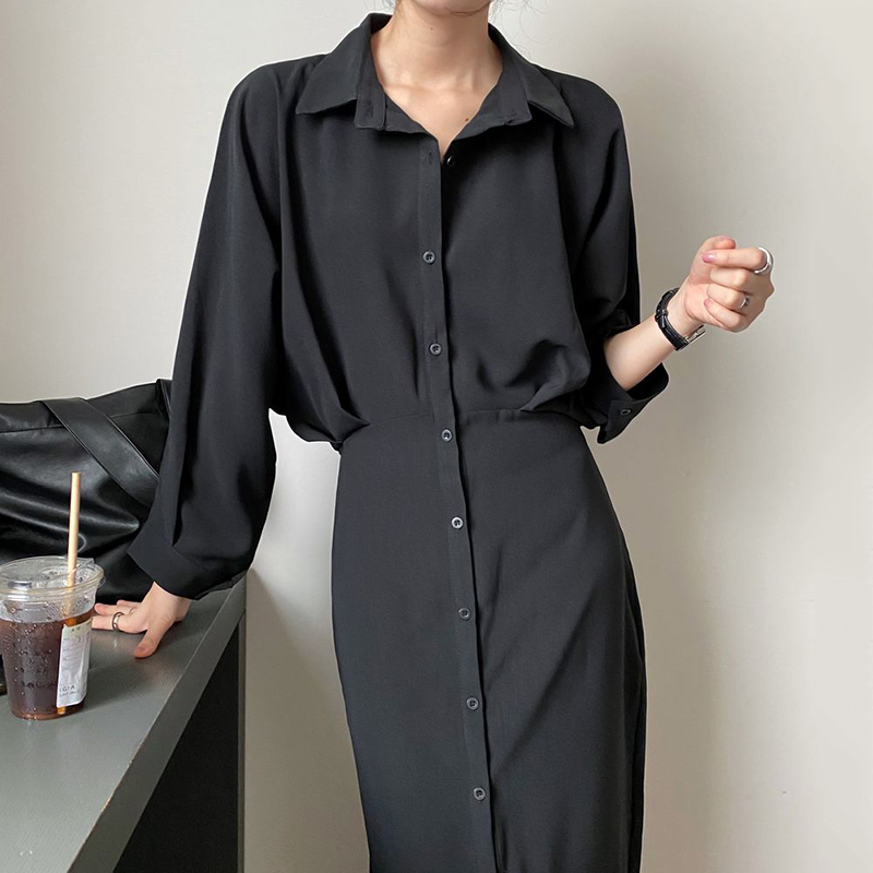 Casual Shirt Dress for Women Korean Chic Robe Loose Batwing Sleeve Dresses Female Vintage Elegant Vestidos Mujer 210519