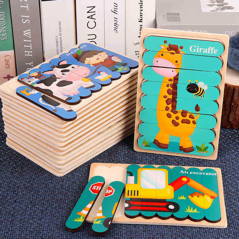 

Double Sided Strip 3D Puzzles Baby Toy Wooden Montessori Materials Educational Toys For Children Large Bricks Kids Learning Toys 103