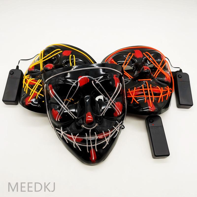 Party Decoration 1pcs Halloween Creative EL Luminous Mask, Black Cold Light KTV Dance (without Battery)