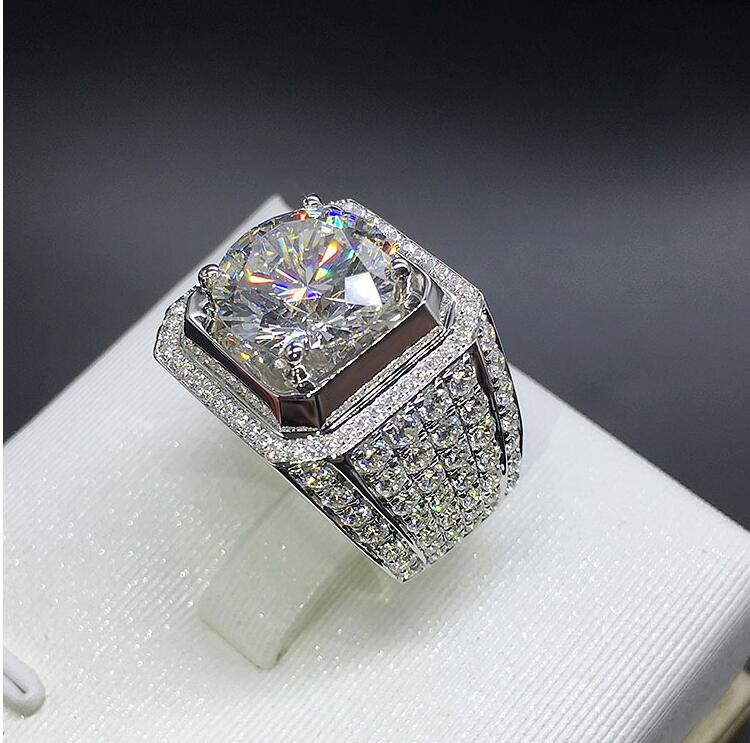 Mens Moissanite Rings Dia Engagement Rings, Sterling Sier CZ Round Cut Eternity Band for Men Free shipping