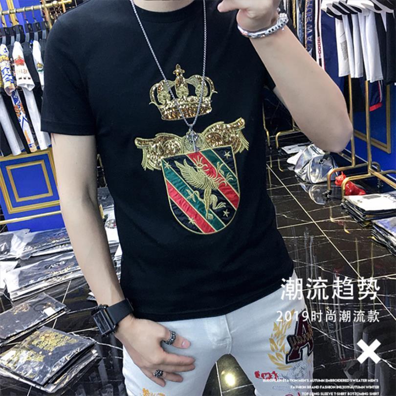 spring and summer original mens t shirts brand rhinestones embroidered short sleeve high quality, White;black
spring and summer original mens t shirts brand rhinestones embroidered short sleeve high quality, White;black
