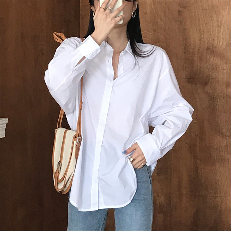 White Solid Color Chic Office Lady Blouses Brief Minimalist Stylish Tops Fresh Women Loose Gentle Casual Shirts 210421