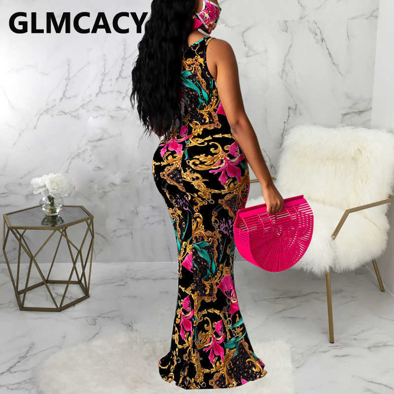 Women Vintage Printed Sleeveless Dress Elegant Casual Elegant Long Dress Classy Formal Evening Party Dress 210630