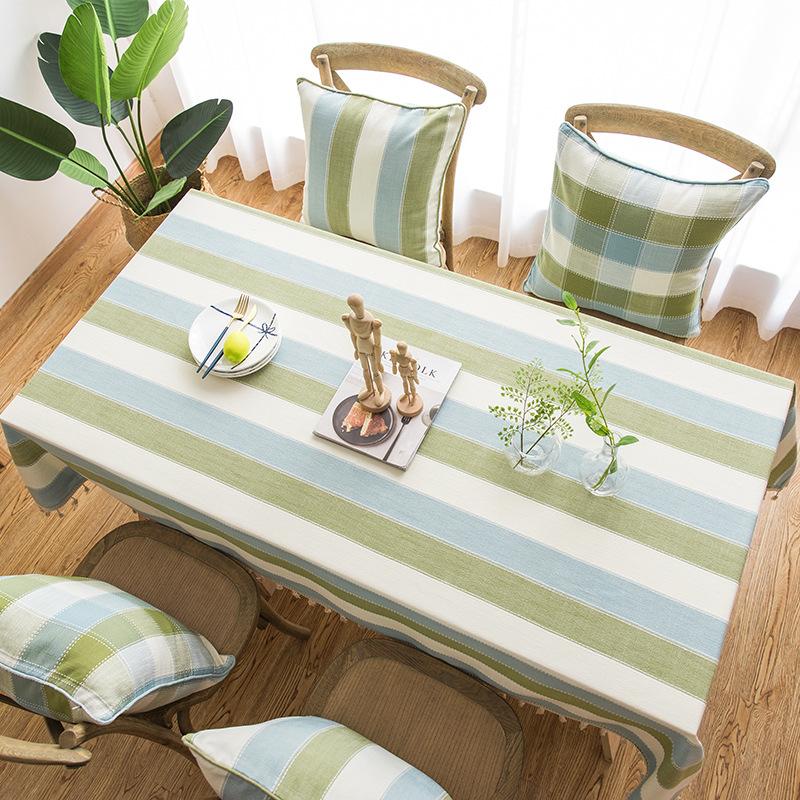 Cotton Linen Tablecloth Grey Stripes Plaid Embroidered Rectangular Dining Table Cloth For Christmas Banquet Decor
