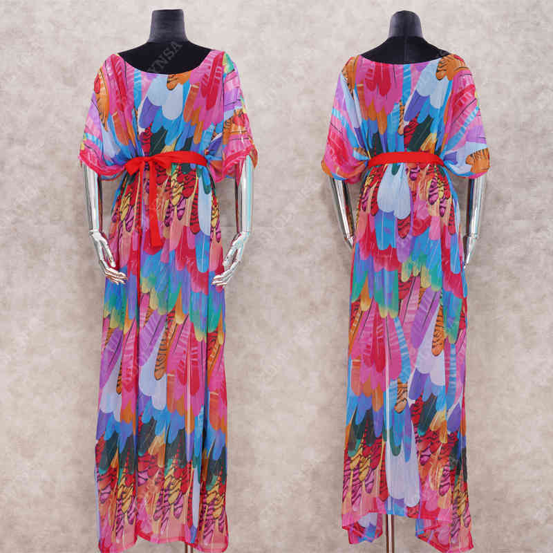 Chiffon Long Beach Cover up Women Dresses Robe de Plage Vestidos Playa Bikini cover Pareos Mujer Beachwear #Q866 210420