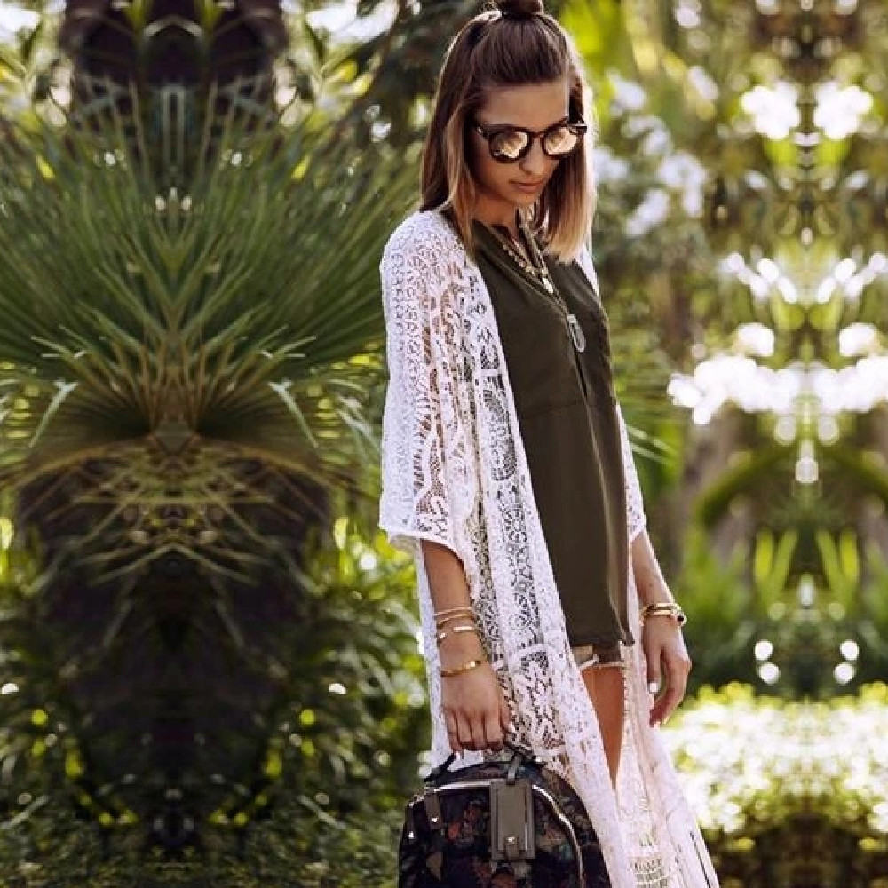 Saida de Praia Cover ups Beach Dresses Lace Robe Plage up Longa Tunic Pareos Bikini #Q405 210420