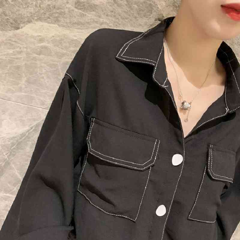 Spring Safari Style Full Sleeve Women Shirt Blouse Solid Color Plus Size Ladies Long Turn Down Collar Female Clothing 210521