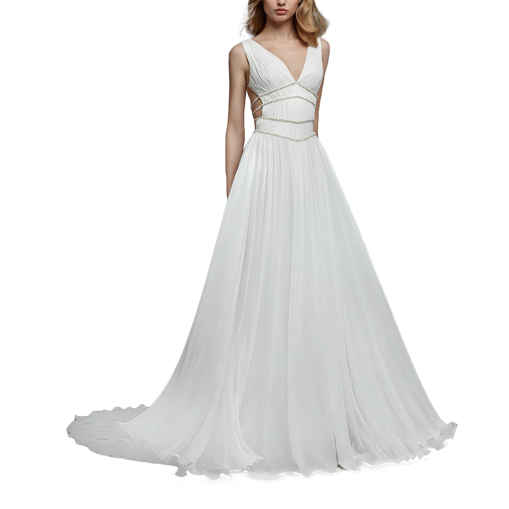 Simple And Elegant Stain Wedding Dresses With Decorates Backless Gown Appliqued Plus Size Bridal