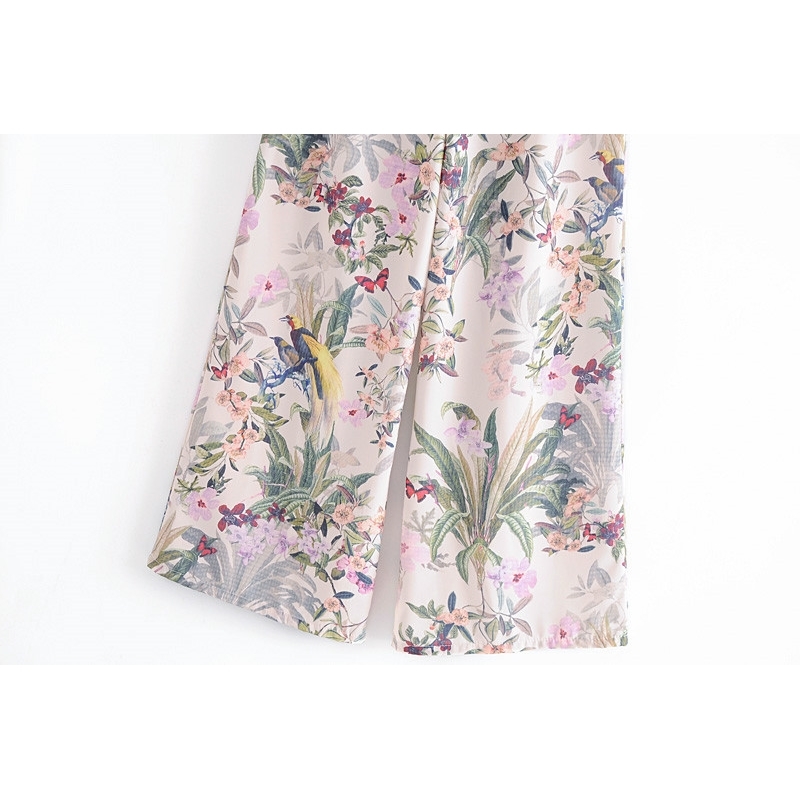 Summer Fashion Casual Boho Print Wide Leg Pants Women Holiday Style High Waist Zipper Female Chic 210514