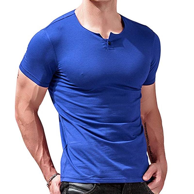 Men's Henley T Shirt Fitted Dress Sleeve Tops For Men Shirts Cotton Casual Bodybuilding Fiess T-Shirt T-Shirts B1
