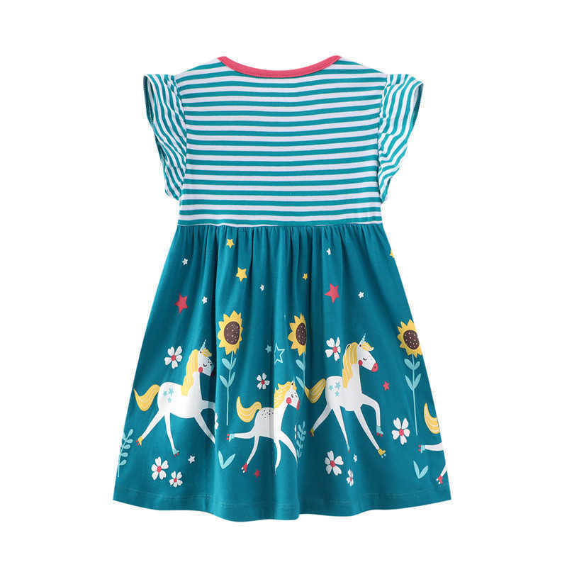 Jumping Meters Selling Unicorn Print Summer Princess Party Tutu Baby Dresses Birthday Gift Children's Costume Mesh Girls 210529