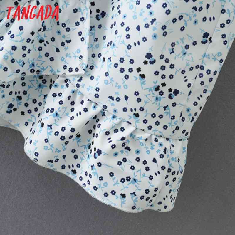 Summer Women Floal Print Side Buttons Ruffles V Neck Short Sleeve Ladies Mini Dress Vestidos 2M143 210416