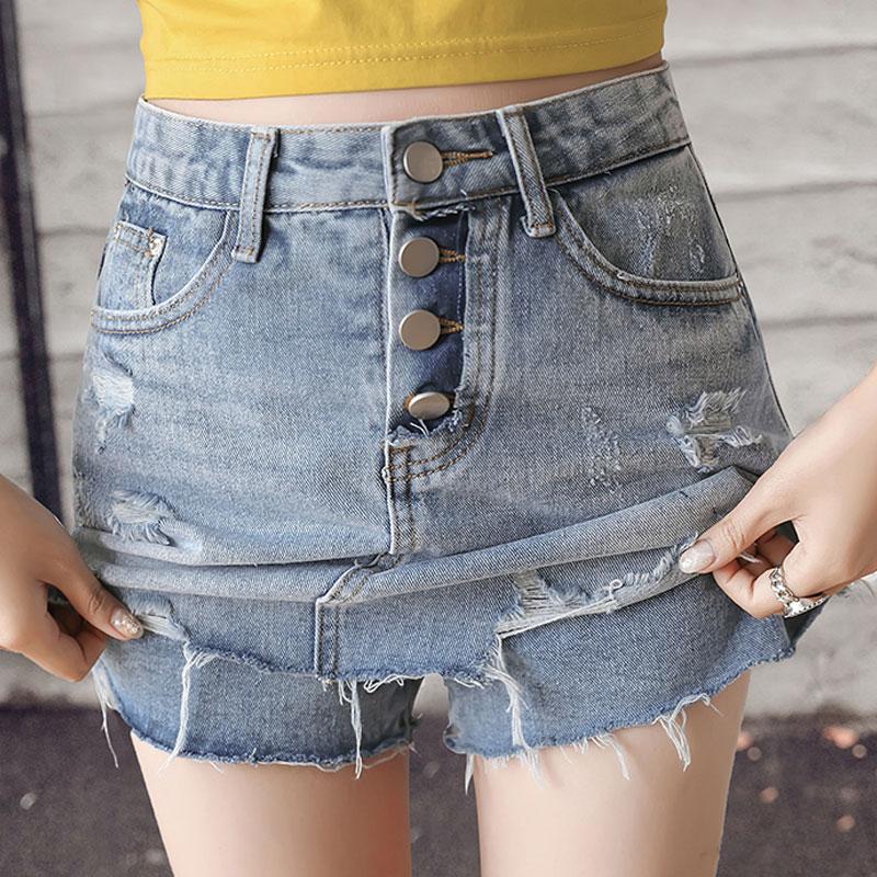 Summer Anti-running Irregular Women Denim Skirt Shorts Shigh Waist Single Breasted Female Fringed Skirts Women's