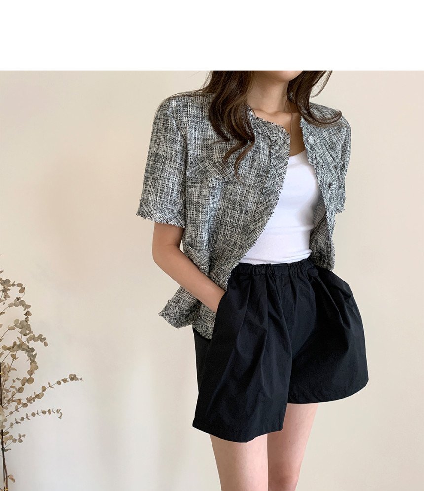 Summer Elegant Tweed Jacket Womens Vinatge Short Sleeve Korean Fashion Single-Breasted Casual Top Female 210519