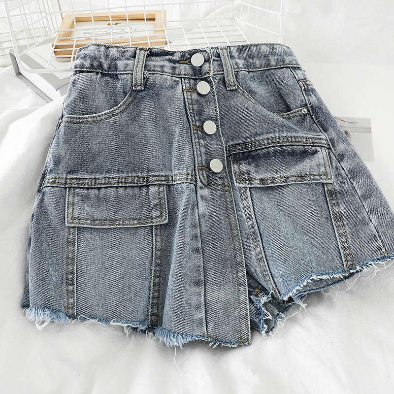 Denim Shorts Women High Waist Wide Leg For Summer Vintage Streetwear Students Jeans Skirts Feminino C6237 Women's