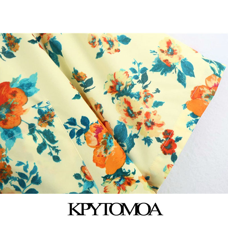 Women Fashion With Pockets Floral Print Loose Blouses Short Sleeve Button-up Female Shirts Blusa Chic Tops 210420