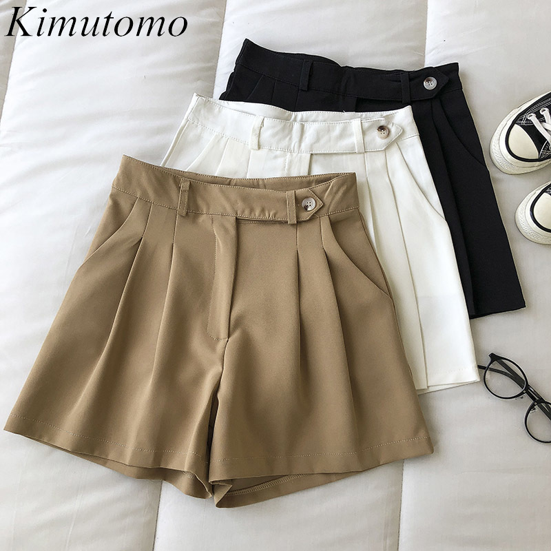 Kimutomo Casual Shorts Women Summer Fashion Korean Ins Style Female High Waist Solid All-matching Bottoms Outwear Elegant 210521