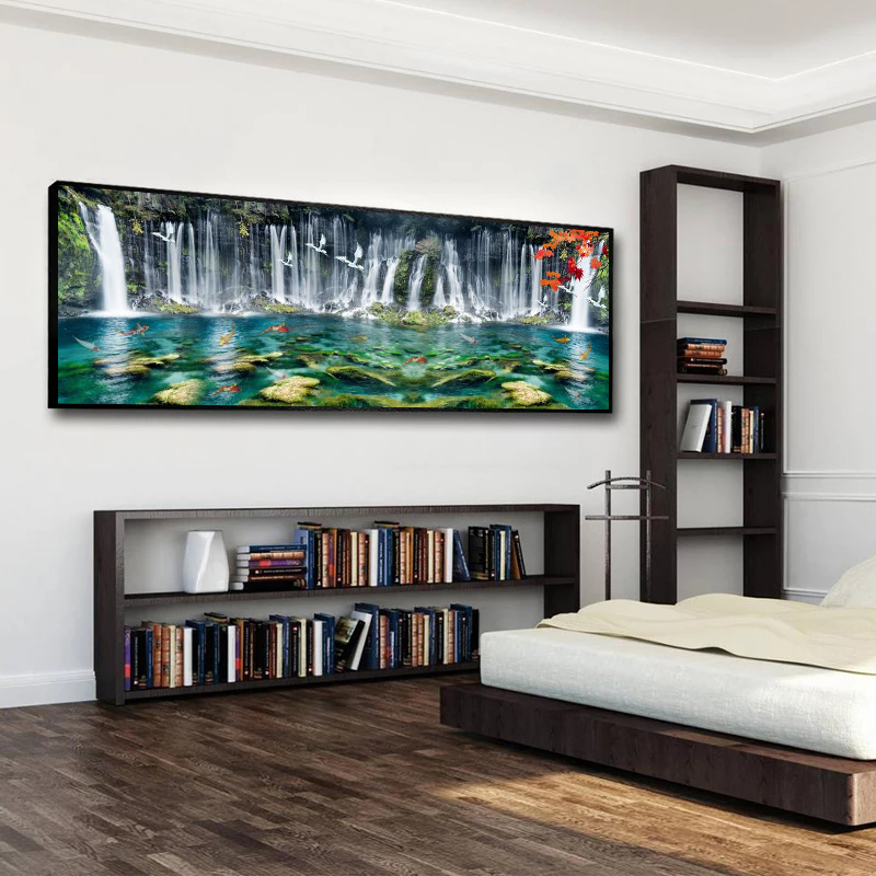 Waterfall Fish Posters Bedside Painting Home Decor Canvas Prints Landscape Wall Art Pictures For Living Room Big Size Cuadros