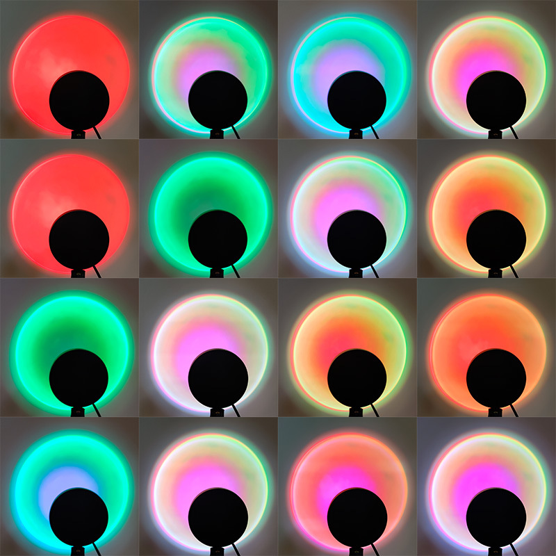 LED RGB Sunset Light USB Rainbow Projector Atmosphere Romantic Projection with Tripod Stand or Adjustable Neck 16 Colors Remote