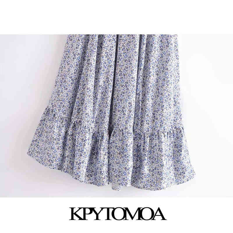 Women Chic Fashion Floral Print Ruffled Midi Dress Halter Neck Elastic Waist Female Dresses Vestidos Mujer 210420