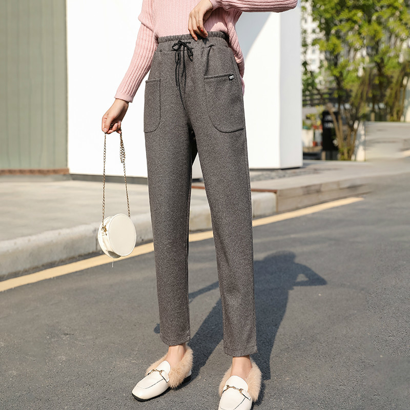 Thicken Women Pencil Pants Autumn Winter OL Style Wool Female Work Suit Pant Loose Trousers Capris 210514