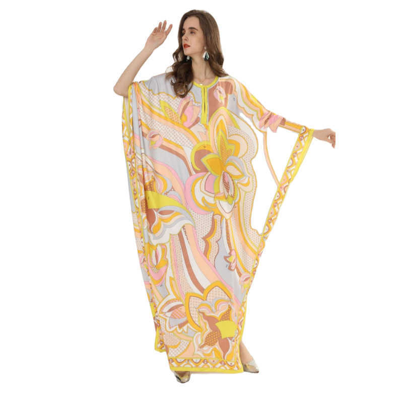 Plus Size Loose Abstract Print Knitted Silk Robe O-Neck Batwing Sleeve Ankle-Length Bohemian Dress for Women 210615, Yellow
Plus Size Loose Abstract Print Knitted Silk Robe O-Neck Batwing Sleeve Ankle-Length Bohemian Dress for Women 210615, Yellow