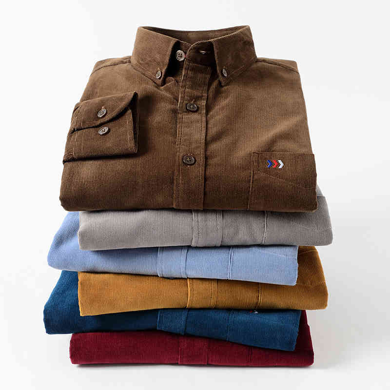 S~ 5xl 100% Cotton Corduroy Shirt men casual shirts Soft leisure solid regular fit long sleeved Man's Shirt Oversized Clothes 210410