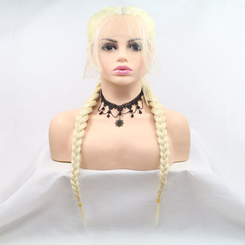 Synthetic Wigs Ombre Braid Black Braided Lace Front Wig Blonde 2 Braids Highlight Big Braiding Ponytail Baby Hair For Women