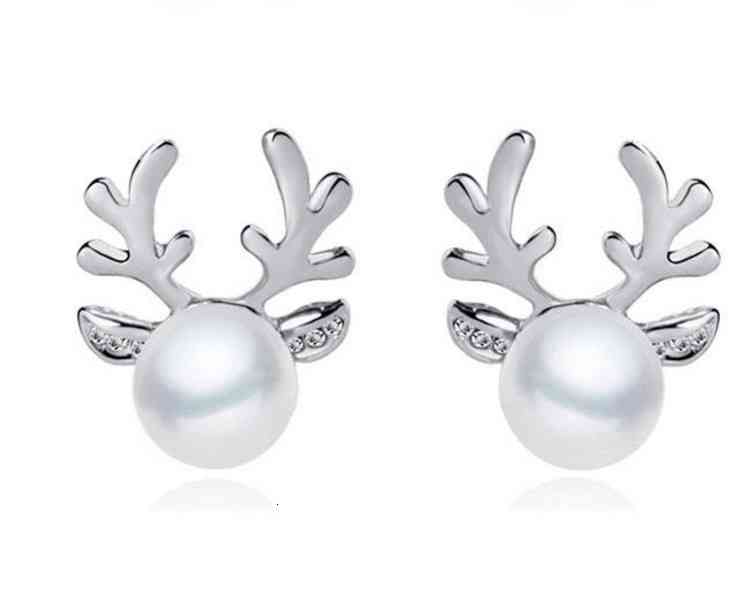 Charms Ear Stud Clip Rings Christmas Ornaments Alloy Inlaid Pearl Rhinestone Antler Fashion Elk Small Animal