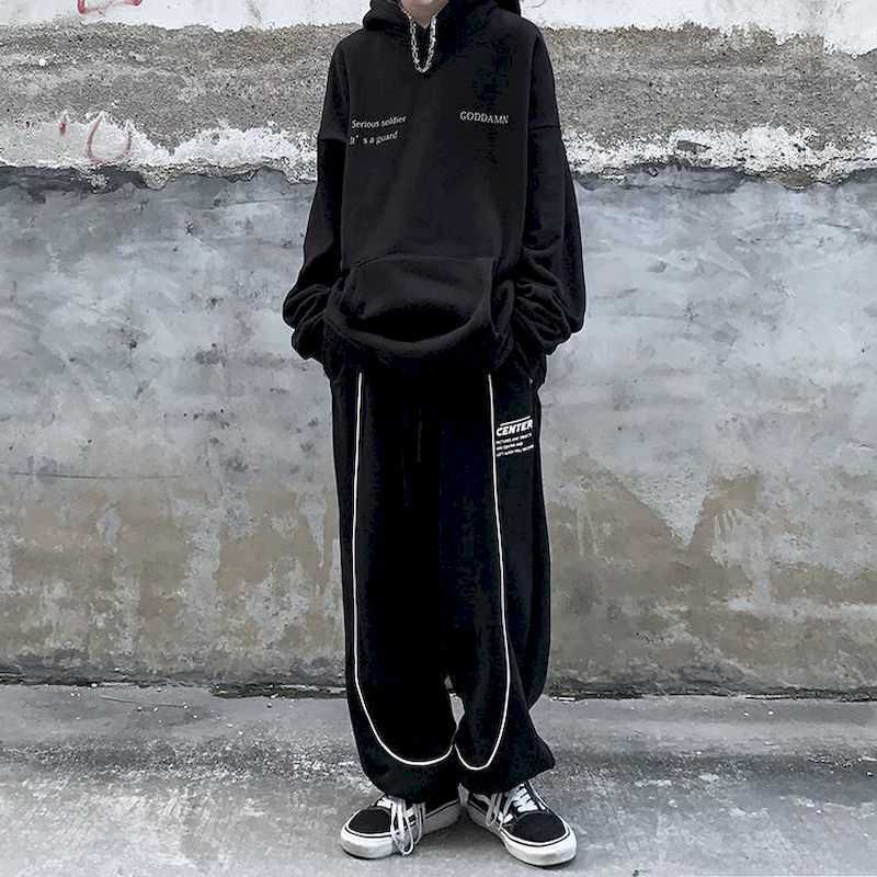 Scenery printing plus velvet/thin hooded sweatshirt man women niche high street hip-hop loose top punk handsome Harajuku hoodies 210526