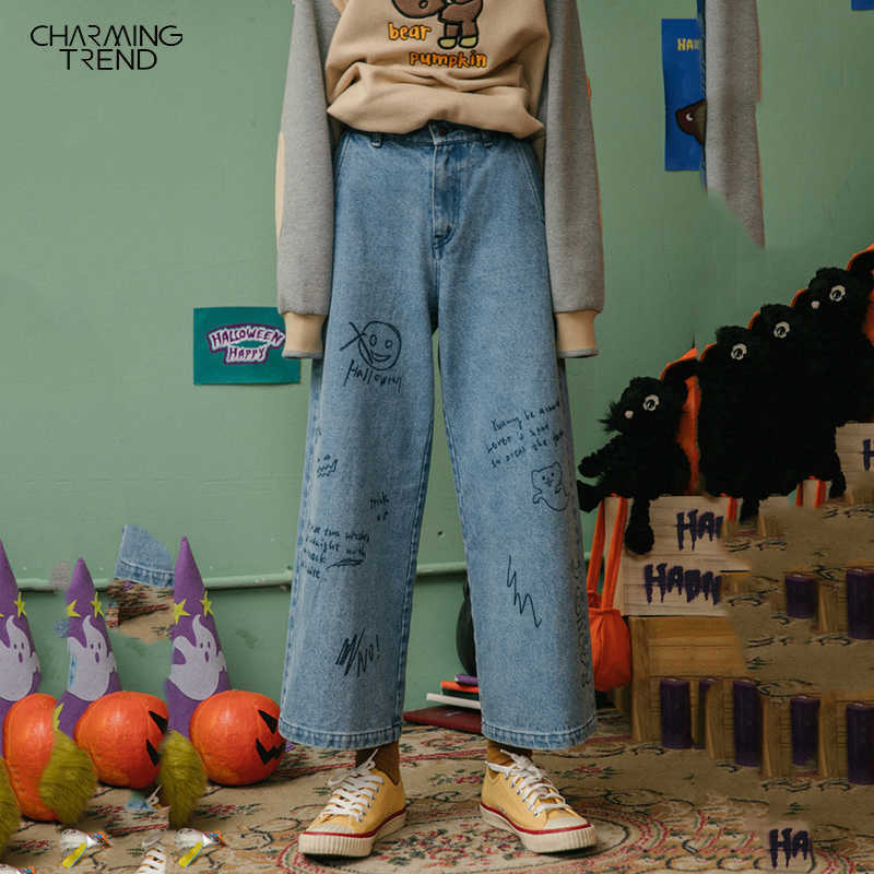 Cartoon Graffiti Women' Cute Jeans Wide Leg Autumn Winter Straight Capris Loose Denim Pants Female Student Jeans Pants Women 210616, Blue jeans
Cartoon Graffiti Women' Cute Jeans Wide Leg Autumn Winter Straight Capris Loose Denim Pants Female Student Jeans Pants Women 210616, Blue jeans