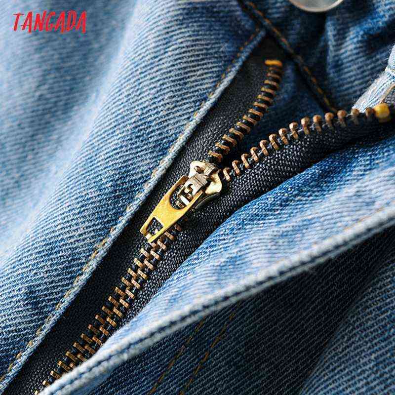 Tangada Fashion Women High Waist Jeans Pants Long Trousers Strethy Pockets Buttons Female XE09 211129