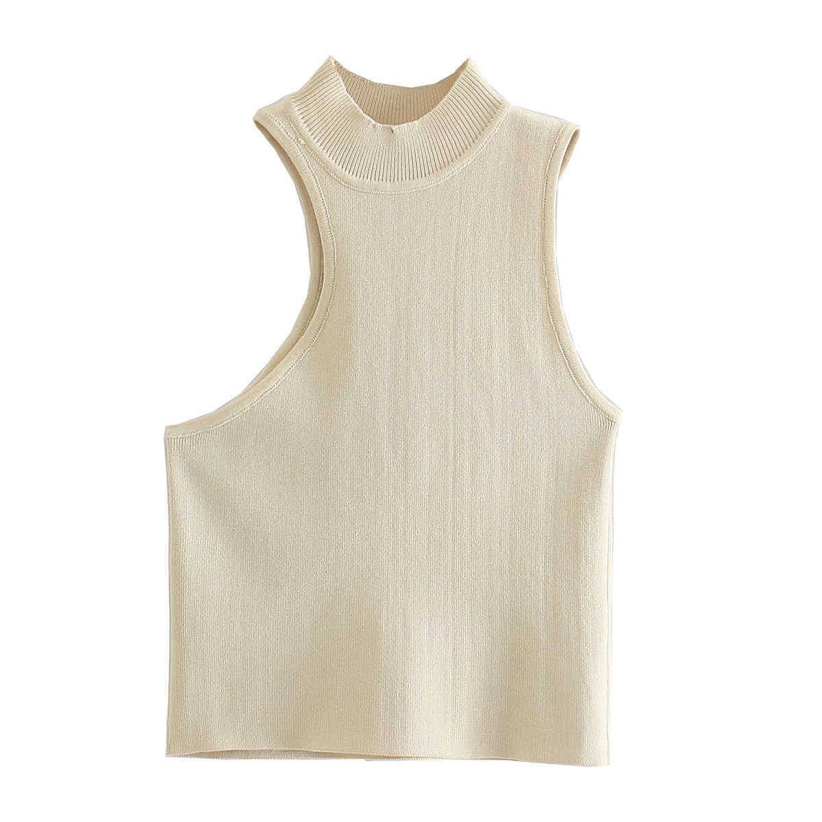 Women Asymmetric knitted top Sleeveless Casual High Fashion Chic Lady Woman Knit Top 210709