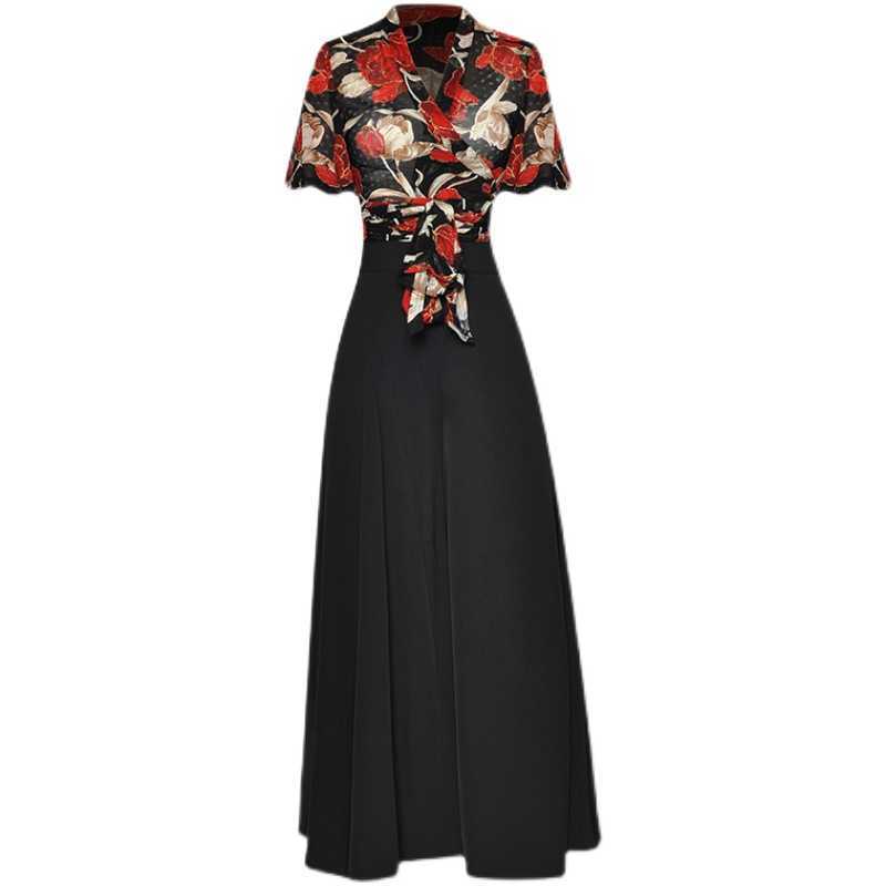 HIGH QUALITY Designer Women' Elegant V-Neck Short Sleeve Flowers Print Bow Blouse Black Wide Leg Flared Trousers Set 210526, Red
HIGH QUALITY Designer Women' Elegant V-Neck Short Sleeve Flowers Print Bow Blouse Black Wide Leg Flared Trousers Set 210526, Red