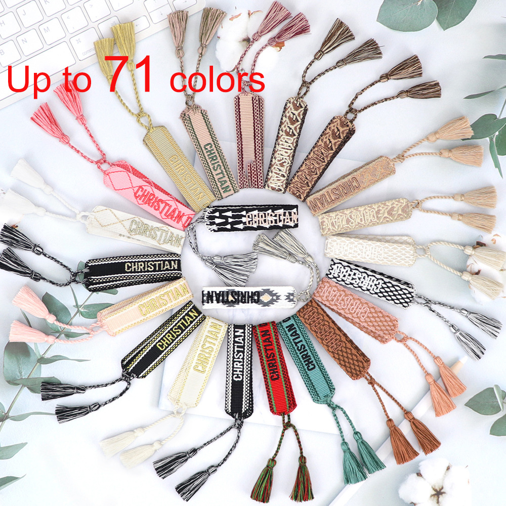 Classic Cotton woven chain bracelet Letter Embroidery tassel bangle Lace-up Adjustable Festival bracelets jewelry gift party beauty designer, Black
Classic Cotton woven chain bracelet Letter Embroidery tassel bangle Lace-up Adjustable Festival bracelets jewelry gift party beauty designer, Black