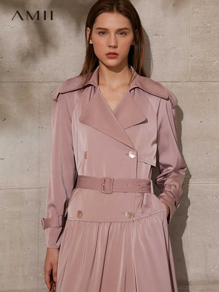 Minimalism Spring Women's Coat Causal Solid Lapel Bouble Bresated Long Women Trench Female Dress 12140014 210527