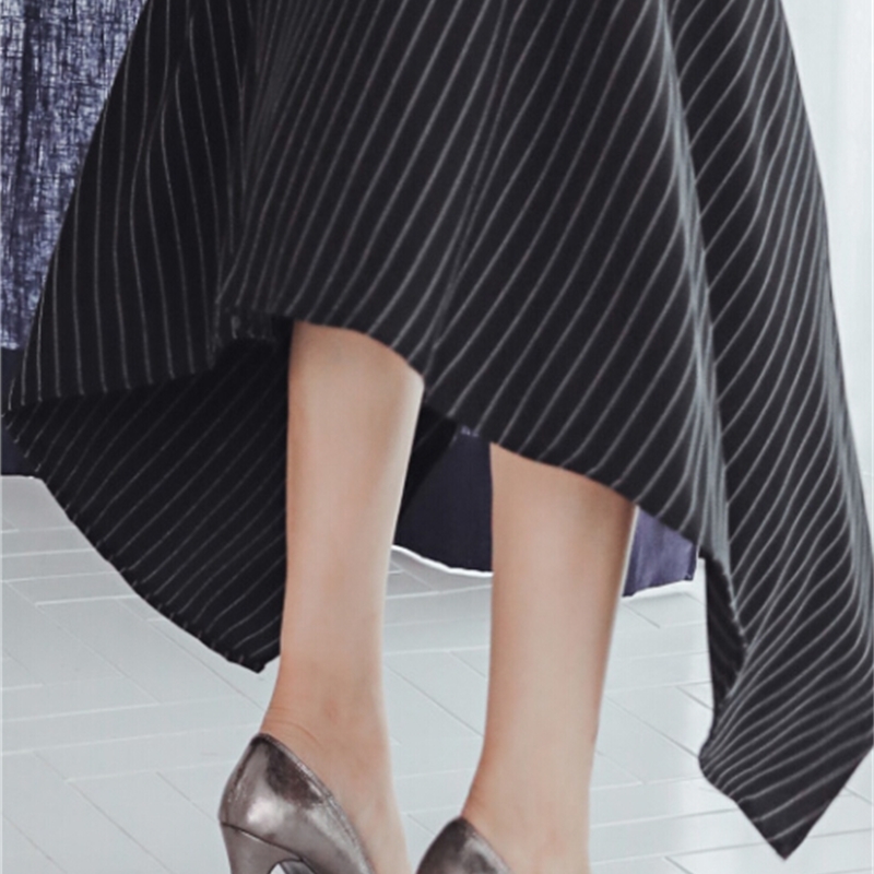 Korean Style Woman Autumn And Winter Casual Lantern Sleeve Striped Dress With Belt Ladies Runway Asymmetrical Party Dresses 210520