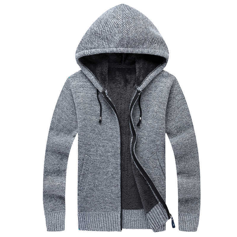 Winter Men Jacket thick velvet hooded fur jacket men's winter padded knitted sweater Cardigan Spring Outdoors 210818