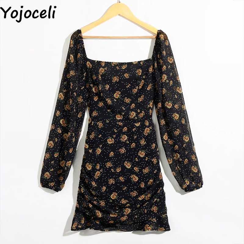 Yojoceli Elegant floral print ruffle dres Spring short chiffon beach casual Cool daily mini sexy vestidos 210609